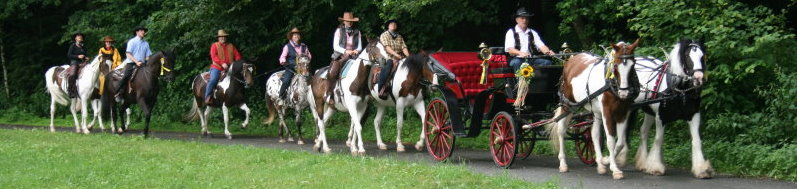 Hochzeitskutsche mit Begleitung